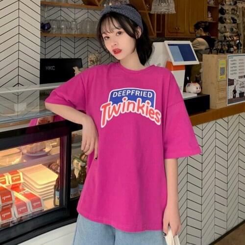 Female Korean Harajuku Retro Casual Letter Print T-shirt Womens T-shirts Tops Japanese Kawaii Ladies Ulzzang Clothes For Women