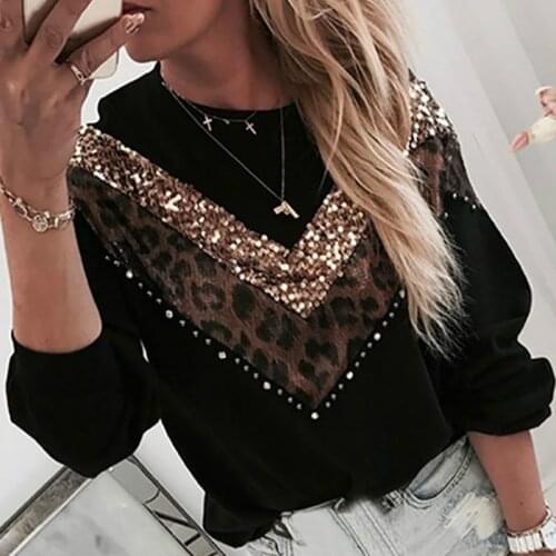Women Leopard Printed Long Sleeve Casual Slim O-Neck Warm Streetwear Tops Fashion Autumn Winter Pullovers