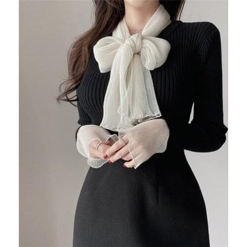 Alien Kitty 2021 Women Sweaters Knitted Butterfly Collar Solid Patchwork Elegant Fashion Single Breasted Office Lady Casual Tops