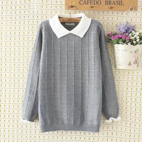 Oversize Women Sweater Autumn/Winter Jumper Peter Pan Collar Plaid Pullover Knitted Undershirt Fashion Casual Slim Tops 2020