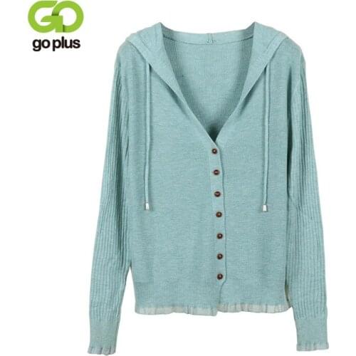 GOPLUS Winter Cardigan for Women 2021 Casual Solid Black Knitted V-neck with Hodded Sweaters Womans Clothing Jersey Mujer