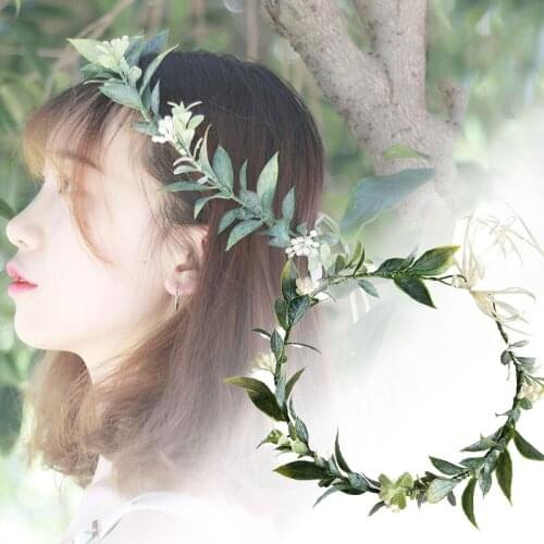 Green Flowers Crown Rattan Simulation Flower Headband Bride Wedding Headpieces Floral Garland Hair Ornament Women Hair Accessory