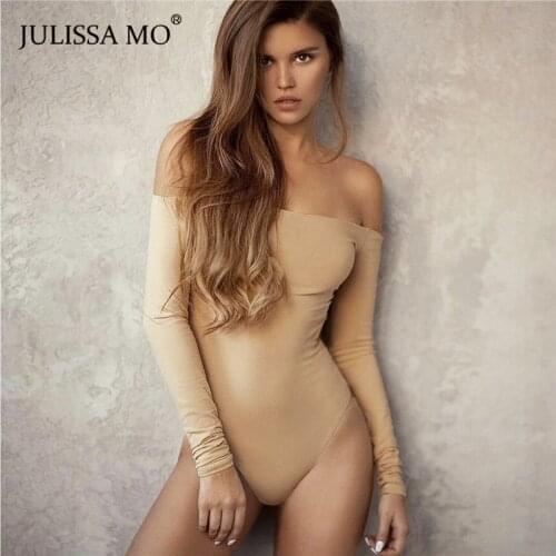 JULISSA MO White Off Shoulder Sexy Bodysuit Women Spring Long Sleeve Skinny Rompers Jumpsuit Casual Backless Party Body Overalls