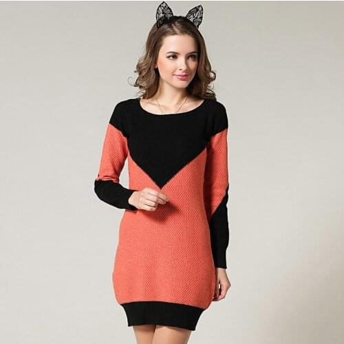 Womens Long Sleeve Cashmere Sweater Dress Women Knitted England Style Sweater Pullover Female Spring Autumn Fashion Jumper New