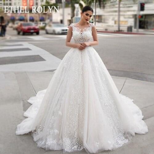 ETHEL ROLYN A-Line Wedding Dress 2020 Princess Scoop Beading Lace Appliques Bride Dresses Sleeveless Cathedral Bridal Gowns