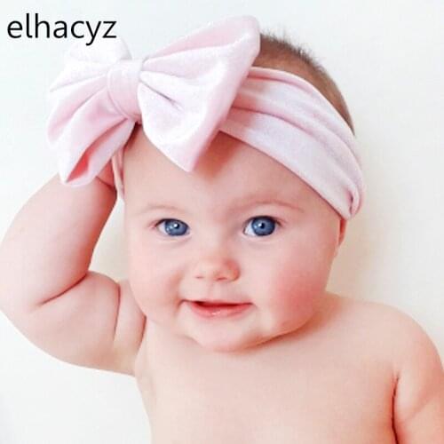 1PC Cute Pink Infantile Soft Velvet Headband For Spring NEW Headband Kids Solid Big Hair Bow Children Party DIY Hair Accessories