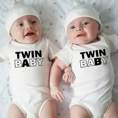 1 Pc Twin Baby A/B Baby Girls Boys Summer Short Sleeves Jumpsuit Twins Baby Bodysuits Unisex Clothes