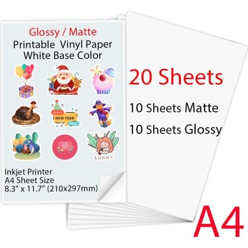 10 /20Sheets Matte Printable Vinyl Sticker Paper A4 self-adhesive Copy Paper Inkjet Printer Paper for Inkjet printer DIY Crafts