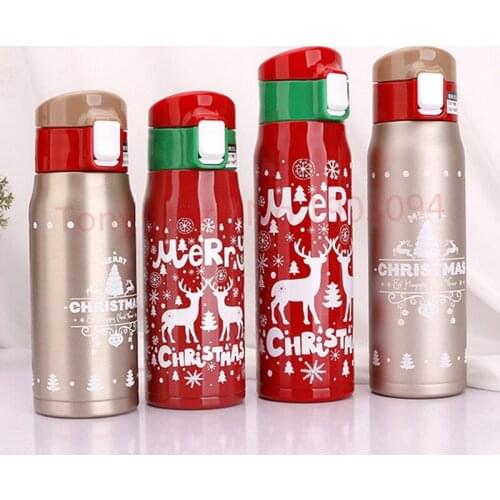 10pcs Christmas Vacuum Cup Stainless Steel Bouncing Button Water Bottle Cute Cartoon Christmas Design Insulation Cup