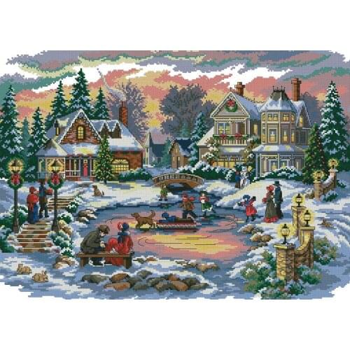 14/22/25ct Beautiful Lovely Counted Cross Stitch Kit A Treasure Time Holiday Winter Snow Sleigh Christmas dim 8569