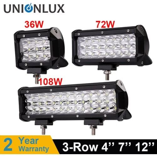 4" 36W 7" 72W 12'' 108W 3-Row Spot LED Work Light Offroad Led Bar Driving Lamp 12v 24v Trucks SUV ATV 4x4 4WD Working Light