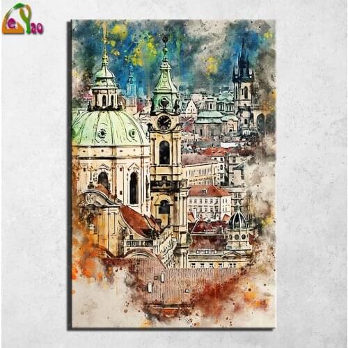 Diamond Embroidery Prague Ancient Architecture Scenery DIY Full Diamond Painting Rhinestone Needlework Mosaic Wall Art Decor
