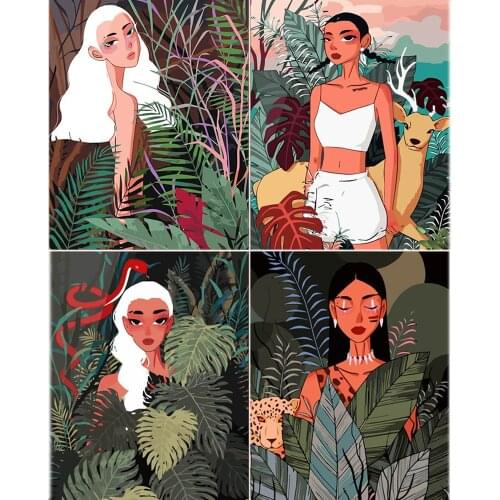 QIZITENG Diamond Embroidery Paintings Full Sqaure/Round African Forest Girl Illustration Mosaic Cross Stitch Kit Home Decoration