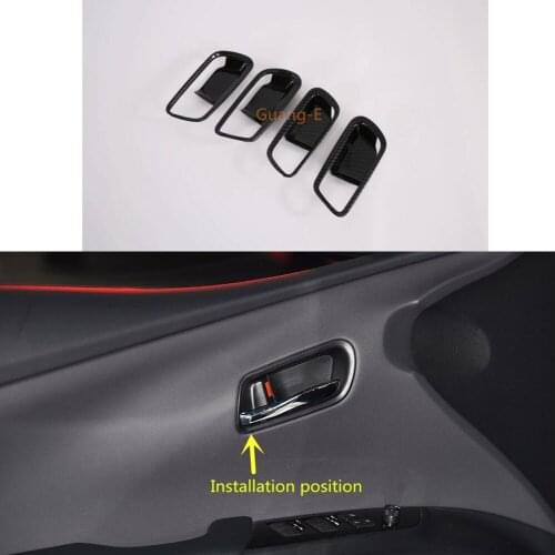 Car Stick Trim Carbon Fibre Door Inner Built Handle Bowl Frame Lamp 4pcs For Toyota Prius 2019 2020