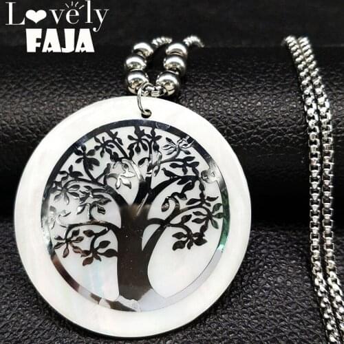 Tree of Life Sell Stainless Steel Long Necklace for Women Silver Color Necklaces & Pendants Jewelry collares largos N18437