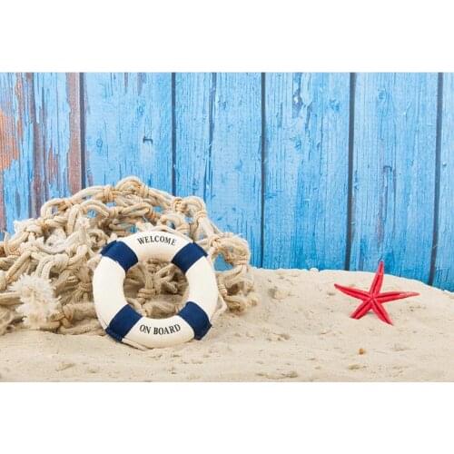 Seaside Series Photography Background Blue And White Lifebuoy With Fishing Net And Red Starfish Backdrop For Photo Booth Props