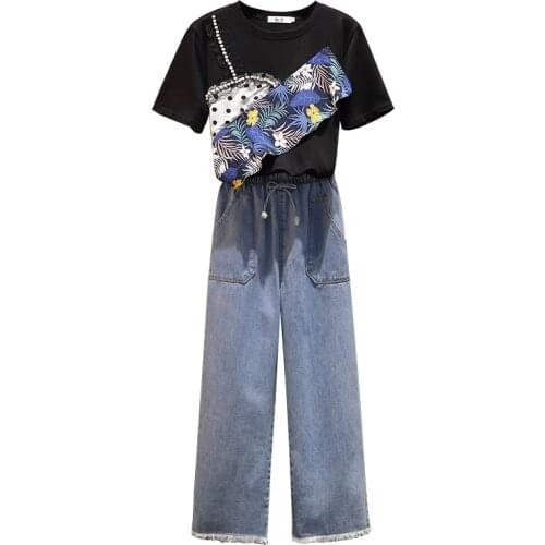 Summer Casual Jeans Women 2 Piece Set Top And Pants Conjuntos De Mujer Conjunto Feminino Ensemble Femme Two Piece Set