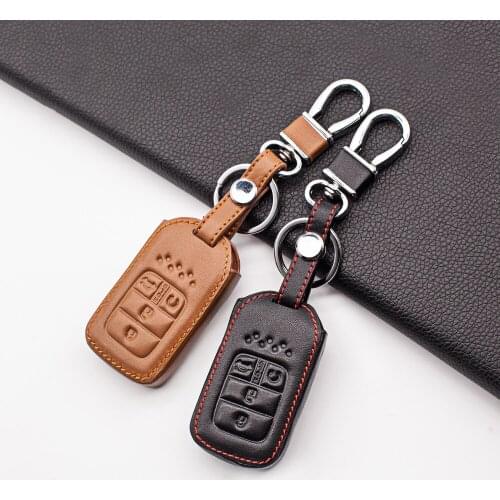 Hot Sale Leather Car Key Case Fob Hood Fit For 2015 2016 2017 Honda Civic Crv Crad V Accord Pilot 4 Buttons Protector Shell