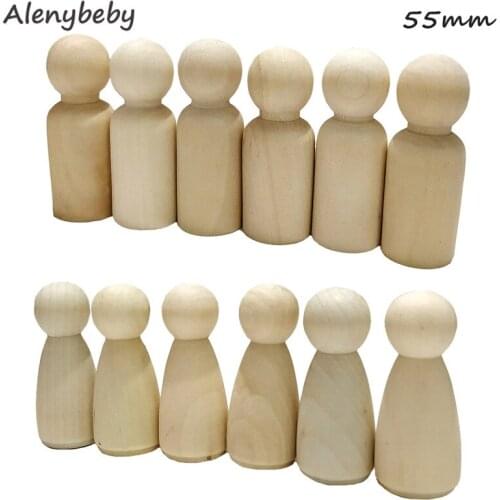 Men Woman Mixed Plain Blank 55mm Natural Wood People Peg Dolls Unpainted Figures Wedding Cake Family Peg Dolls Christmas Gift