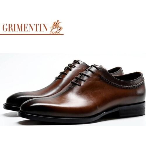 Grimentin Men Oxfords Shoes Genuine Leather Lace Up Formal dress Shoes male size 6.5-10