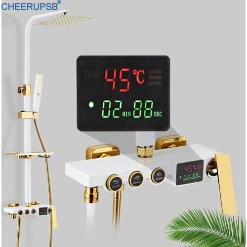 Set Doccia Bathroom Led Light Black Shower System Wall Rainfall Waterfall Thermostatic Mixer Bath Tap Luxury Bathtub Sky Rain