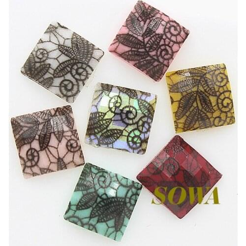 2016 New Free Shipping 100pcs/lot Size 10*10mm Exquisite Square Shape Multi Color Flatback Black Lace Resin Beads