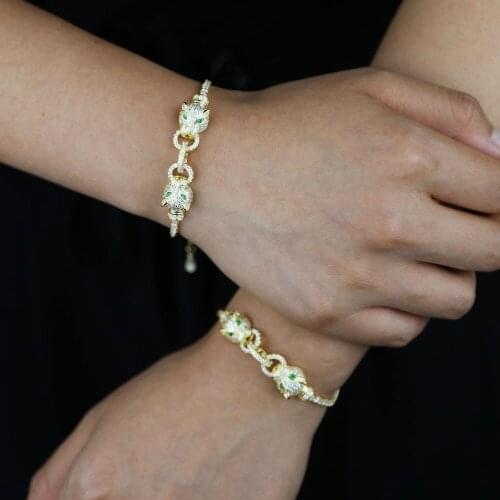 New arrived gold color Jaguar leopard charm bracelet bangle with cz tennis chain bracelet for women men adjustable jewelry
