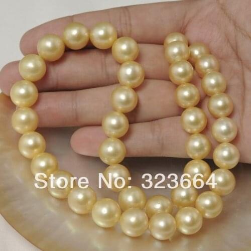 HUGE 18" 11-12 MM SOUTH SEA GENUINE GOLD PEARL NECKLACE PLATED