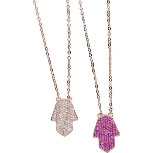 Red white cz paved rose gold color bohemia fashion women turkish hamsa hand pendant necklace