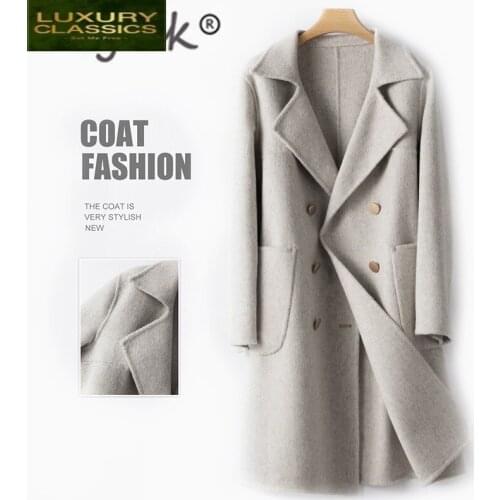 Women Winter 100% Coat Wool Double Breasted Coat Korean Autumn Long Cashmere Jacket Elegant Woolen Casaco Feminino 10fMSp
