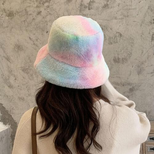 Faux Fur Tie-dye Bucket Hat шапка Fishmen for женская Women Winter Warm Sunscreen панама женская Caps Hunting Fishing Gorros