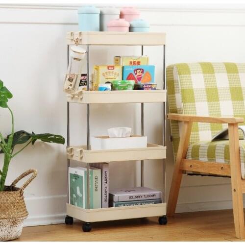 2/3/4 Layer Gap Storage Rack Kitchen Slim Slide Tower Movable Assemble Plastic Bathroom Shelf Wheels Space Saving Organizer Rack
