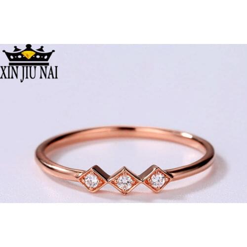 Simple 3 Crystals Wedding Rings For Women Zircon Engagement Band Rings 18K Rose Gold Anniversary Gifts Charms Anel Jewelry