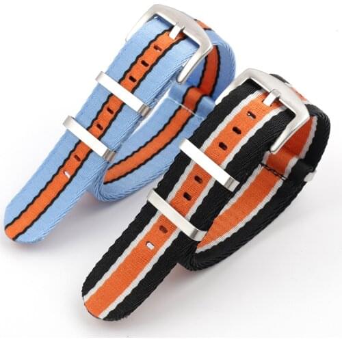 Onthelevel Herringbone Seatbelt Nato Strap 22mm Watchband For Omega Orange Blue Black Stripe Wristband Skin-friendly Material #E