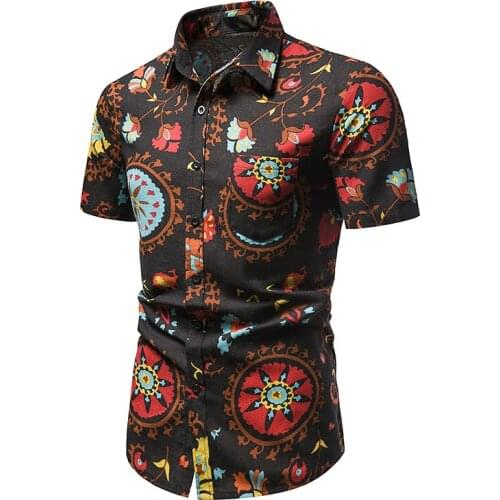 Fashion Floral Harajuku Shirt Men 2022 Summer New Short Sleeve Cotton Linen Shirt Mens Beach Hawaiian Shirts Vintage Clothes 3XL