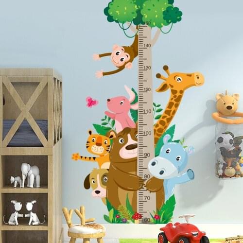 [shijuekongjian] Cartoon Animals Wall Stickers DIY Height Measurement Wall Decals for Kids Room Baby Bedroom House Decoration