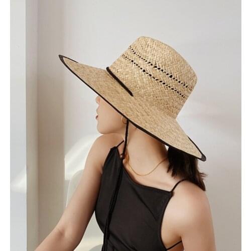 USPOP New Summer hats Women Raffia Straw Sun Hat Breathable Wide Brim Beaach Hat lace-up Sunshade