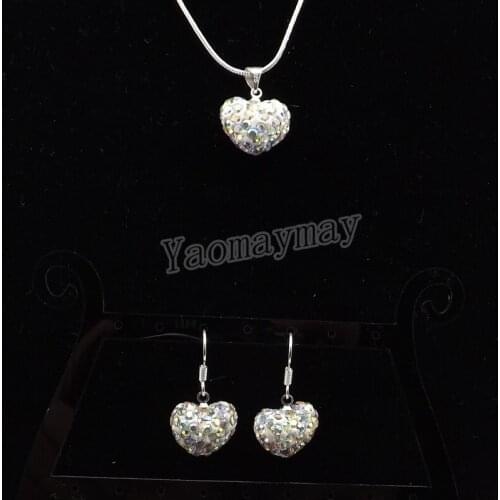 Heart Shape Rhinestone Jewelry Set AB Clear Crystal Earrings And Necklace 5 Sets Wholesale Free Shipping