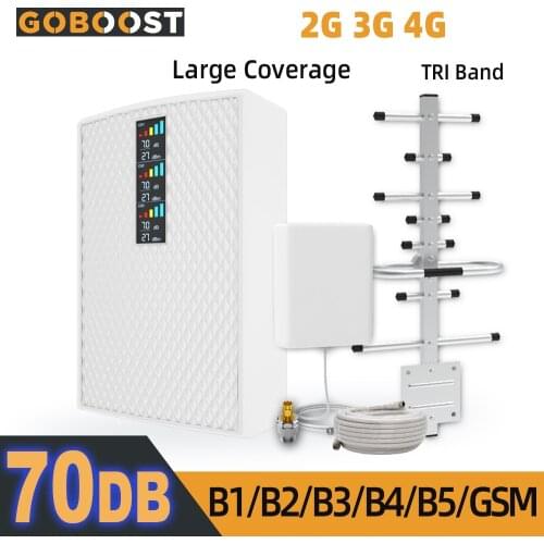 GOBOOST 4G Signal Amplifier Tri-Band 850 900 2100 Phone 3G Cellular Repeater GSM 1900 Repeater DCS CDMA Signal Booster 70dB Gain