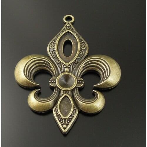 Vintage 5pcs / pack Antique Bronze zinc alloy Butterfly Fleur-de-lis Necklace Pendant Jewelry Charms 62*52mm Alloy Punk Jewelry