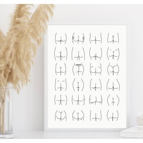 Funny Bathroom Poster Bum Type Canvas Painting On The Wall Butt Line Art Print Abstract Minimalist Picture For Living Room Decor