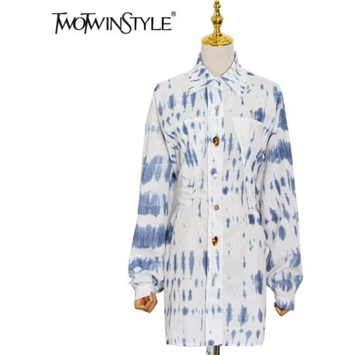 TWOTWINSTYLE Patterned Blouses Women Clothing Colorblock Oversized Patchwork Bowknot Shirts Female 2021 Spring Fashion Style New