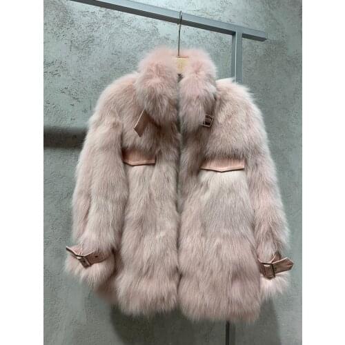 Vogue New Brand Luxury Winter Jacket Women Real Fur Coat Natural Fox Fur Thick Warm Locomotive Pocket Outerwear Streetwear