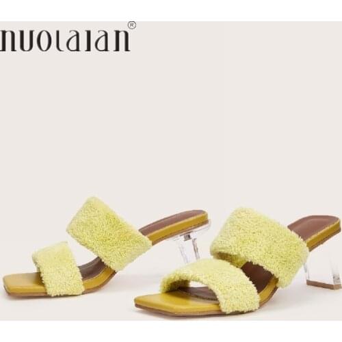 2021 New Women Sandals Slippers Casual Transparent Heel Women High Heels Mules Flip Flops Summer Sandals Ladies Shoes
