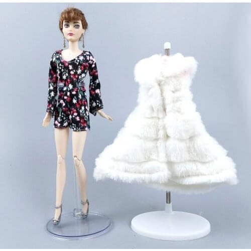 Lady Floral Rompers & White Fur Coat For Barbie Doll Outfits Clothes Set for 1/6 Doll Accessories Toys For Children