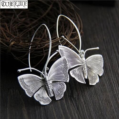 Handcrafted 100% 925 Silver Butterfly Earrings Thailand Silver Women Earrings Pure Silver Bohemia Drop Earrings