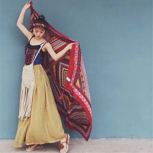 Bohemia Classical Style Large Lady Pashmina Cotton And Linen Geometric Design Silk Scarf Comfortable Sunscreen Female Spring Bea