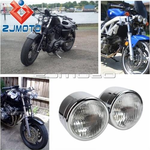 ZJMOTO High Quality Chrome Motorcycle H4 12V Dual Twin Headlight For Yamaha Cafe Racer Custom Project Motorbike