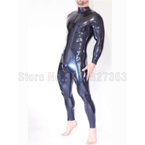 100% Natural Latex Catsuit Front Zipper till Waist & Crotch Zip Bodysuit with Party Wear Rubber Customized