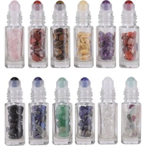 100pcs/lot 5ML Empty gem Roller bottles Essential Oil glass bottle Thick gemstone crystal stone in bottle